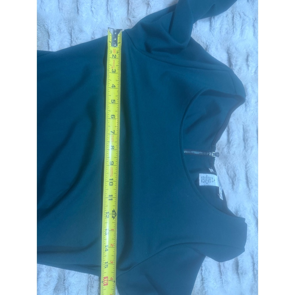 Kenneth Cole New York Forest Green Ruched Sheath Dress Long Sleeve Exposed Zip 8 - Picture 6 of 7
